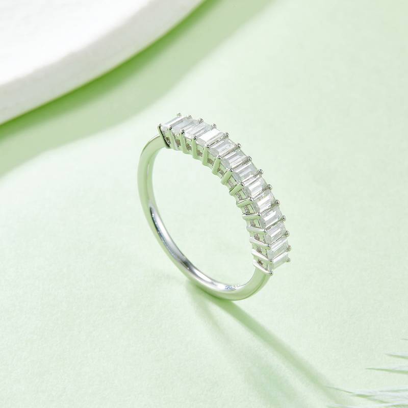 Rectangular S925 silver plated platinum moissanite diamond women's ring 1.0 carat D-grade